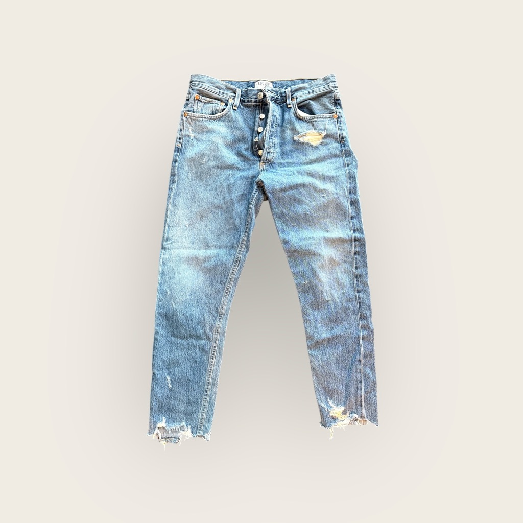 Agolde Blue Ankle Cropped Jeans With Distressed Look